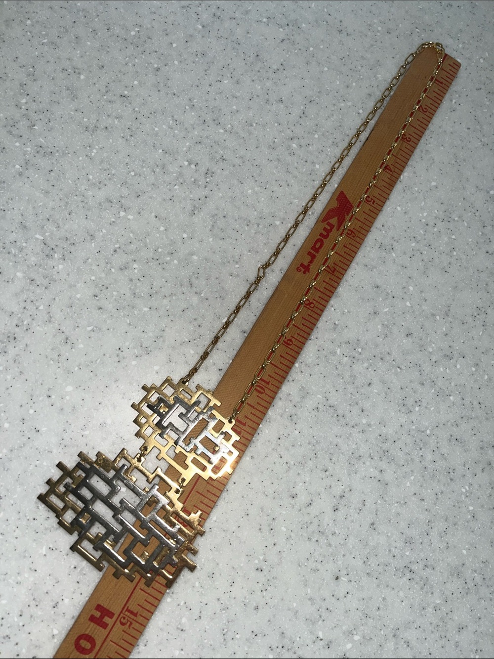 Vtg Napier 70s Geometric Maze Gold Silver 2 Pendant Statement Necklace Brutalist - Picture 6 of 6